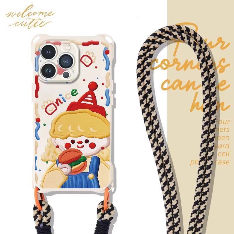 四角长挂绳可爱iphone16手机壳