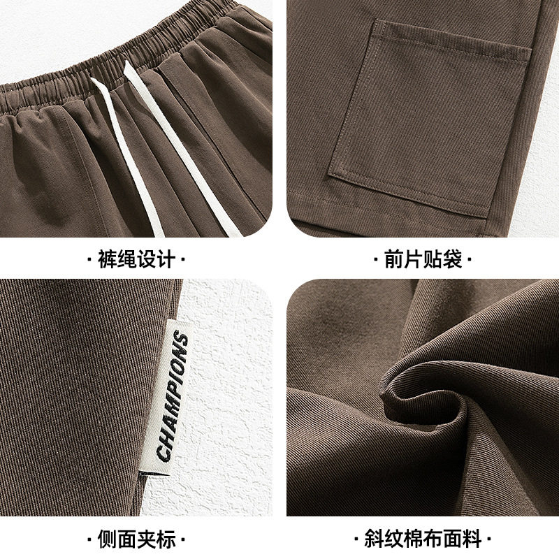 百搭纯色工装短裤新款侧面夹标设计宽松抽绳五分裤K2182-P41控68,男装休闲裤,电商A362