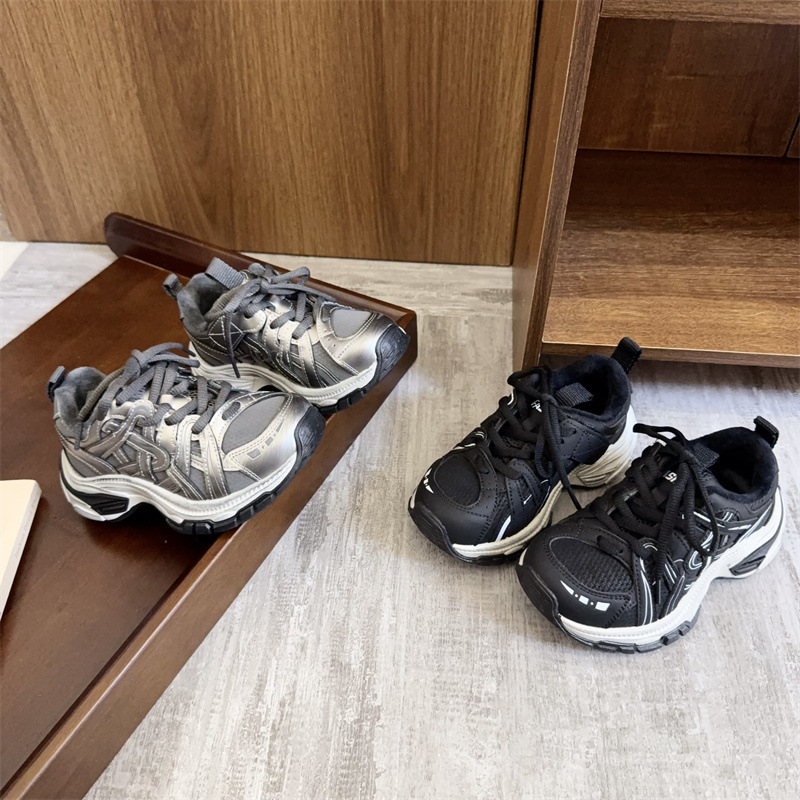 2025冬季新款儿童加绒运动鞋女童舒适二棉老爹鞋中大童学生跑鞋