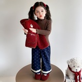 女童套装秋冬2025新款洋气韩系儿童加厚格子毛毛衣外套冬季三件套，童装休闲套装，祺妙童装