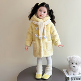 女童加绒外套秋冬季2025新款儿童加厚保暖冬装洋气女连帽毛毛衣，童装外套，祺妙童装