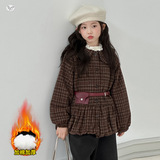 女童秋冬套装2025年新款中大童韩系花边毛呢外套阔腿直筒裤两件套，童装外套，祺儿童装