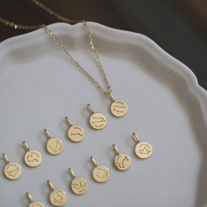 925银镀金项链吊坠十二星座叠戴小金币款式j简约迷你闪亮挂坠礼物
