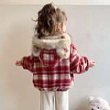 女小童加绒格子外套秋冬款女加厚棉衣冬装儿童卡通保暖夹克潮P110，童装外套，祺妙童装