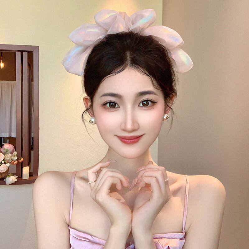人鱼公主~高级感网纱蝴蝶结后脑勺高颅顶2023年新款弹簧夹发夹子