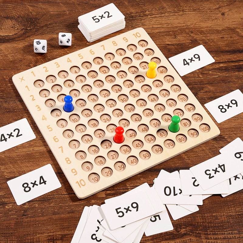 乘法口诀板百数学习板数字认知小学乘法表木制儿童乘法学习游戏棋