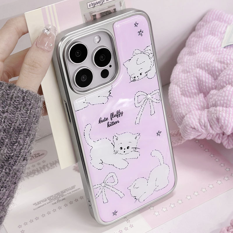 甜美粉猫咪电镀华为小米苹果电镀