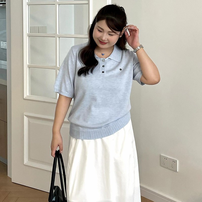 大码女装气质休闲上衣女polo衫2026春款胖mm百搭宽松短袖针织衫潮