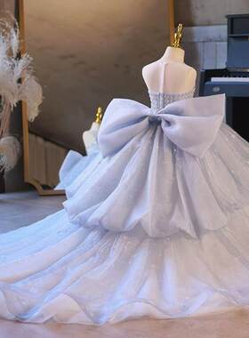 女童婚纱礼服欧美公主裙儿童走秀主持人花童大拖尾钢琴演奏演出服