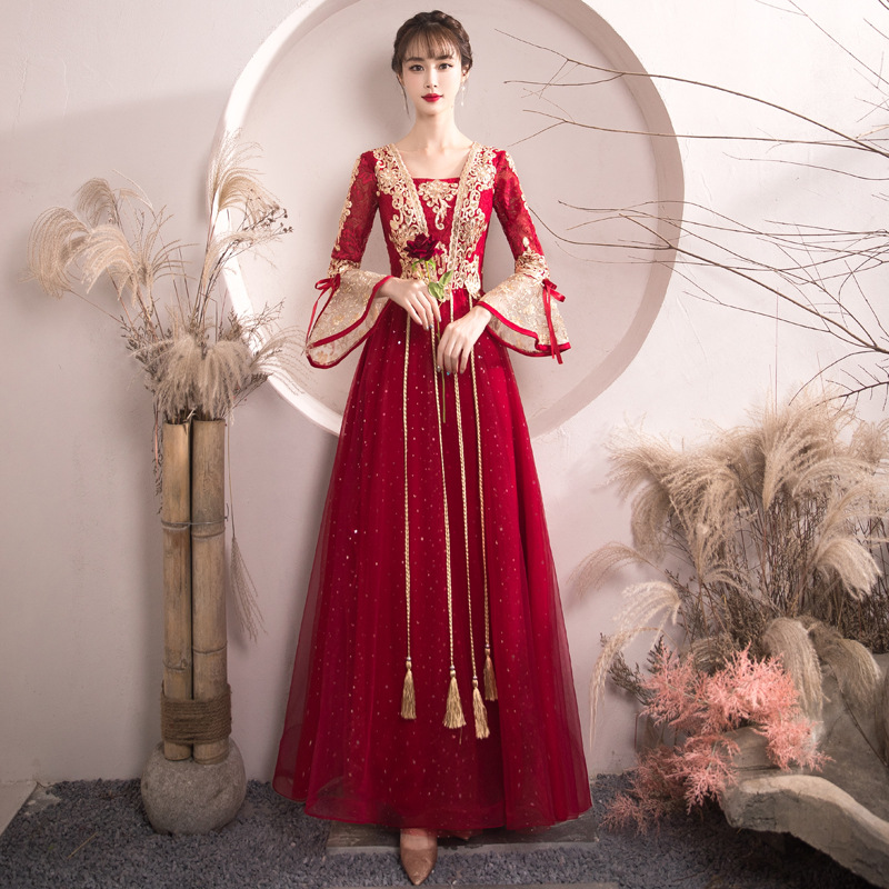 敬酒服新娘晨袍2025新款长袖显瘦小个子孕妇遮肚子红色结婚礼服女