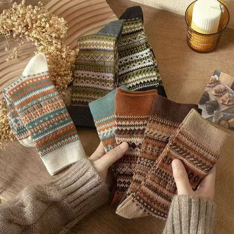 秋冬季复古双针双路厚款中筒森筒女袜美拉德冬款加厚美式堆堆袜