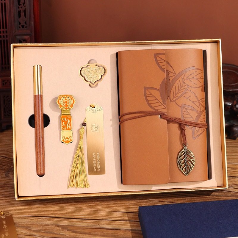 韵轩耕读文创礼盒皮笔记本子活页手账本签字笔书签公司企业团购