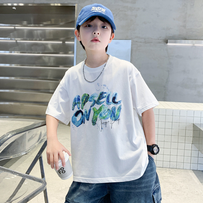 儿童装童夏装纯棉短袖T恤2025新款夏季中大童孩夏款上衣宽松t，童装T恤，祺妙童装