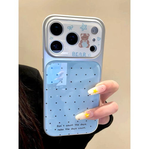 韩系波点小熊蓝光大视窗适用苹果17手机壳iPhone17promax防摔手机壳