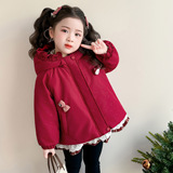 女童连帽加绒棉衣冬季2025新款洋气时髦加厚保暖冬装花边棉服P85，童装棉衣，祺妙童装