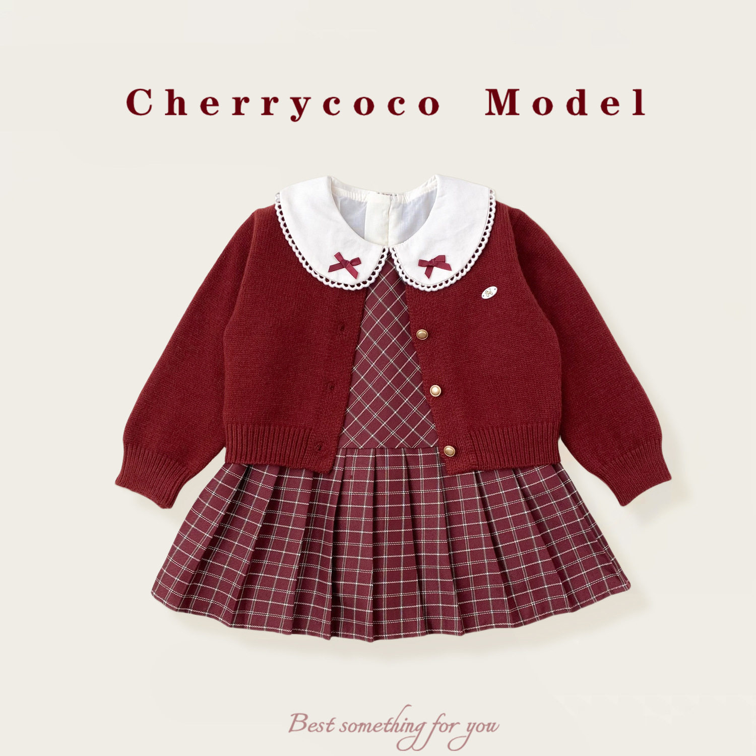 CHERRYCOCO女童连衣裙秋季新款女MIU系洋气格子裙公主裙套装