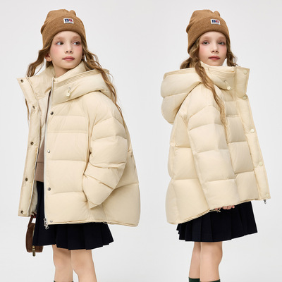 儿童羽绒服女款2025新款冬装新款女孩短款加厚洋气男童保暖外套黑
