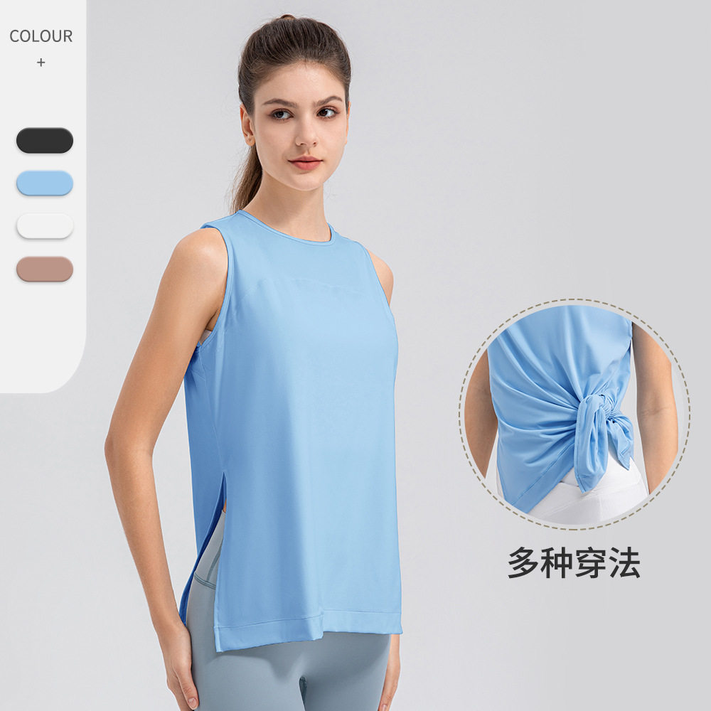 夏季宽松瑜伽服罩衫女轻薄裸感运动跑步背心透气无袖圆领健身上衣