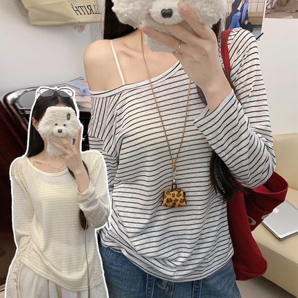 来钱多多呀 罩衫条纹春夏宽松百搭 慵懒感轻薄韩系休闲运动长袖