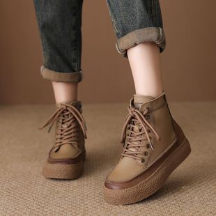 头层牛皮女雪地靴2025冬季新款加绒复古百搭厚底防滑耐磨马丁靴女