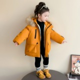 女童棉服冬装2025新款洋气中长款儿童冬季外套加绒加厚派克服P115，童装棉衣，祺妙童装