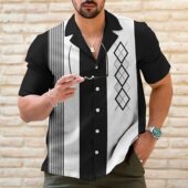 Bowling short Shirt Casual Men Polo Striped Breathabl sleeve