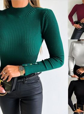 Ladies long sleeve Shirt Blouse Women Tops 女高领针织打底衫