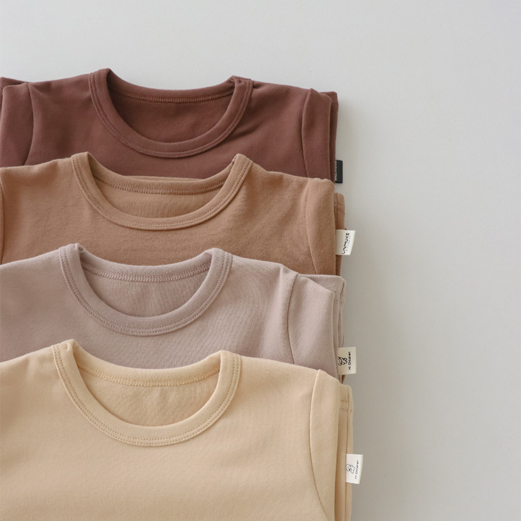中大男女童春秋冬装280克羊毛拉架长袖T恤纯棉磨毛纯色弹力打底衫