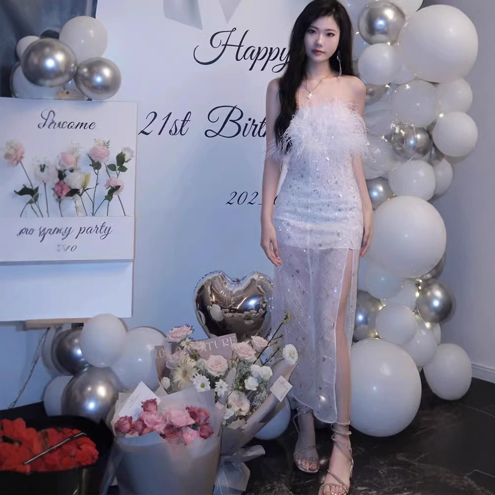 成人礼礼服裙轻奢小众重工钉珠生日晚会派对小礼裙抹胸连衣裙