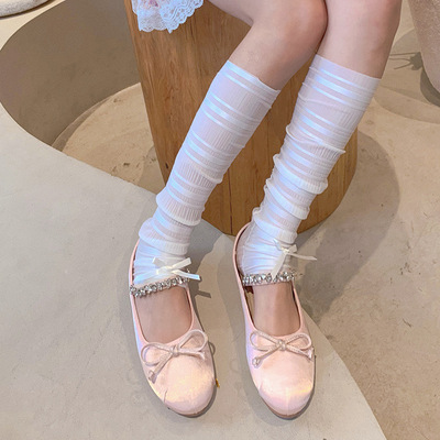 ins少女白色腿套蕾丝袜套小腿堆堆袜防晒冰丝中筒芭蕾袜子夏季薄