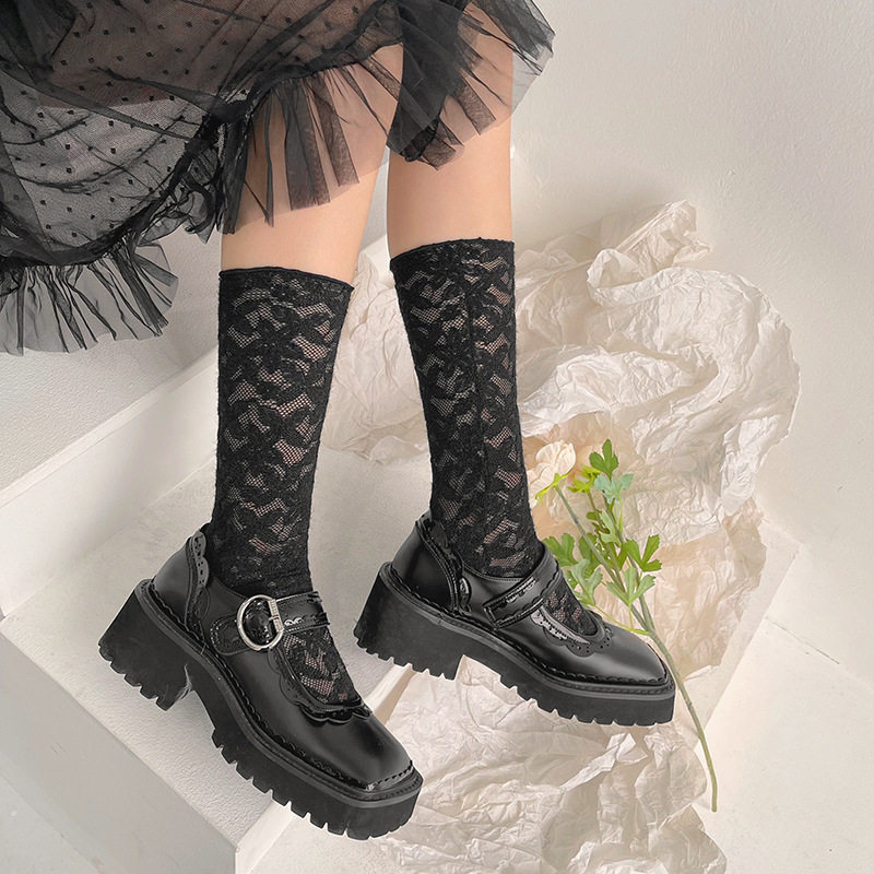 日系新品ins植绒蕾丝中筒堆堆袜韩国元素少女甜酷唯美可爱袜子女