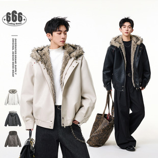 冬季 新款 PU皮衣棉服潮流痞帅连帽外套加厚双面穿棉袄 spirit JEEP