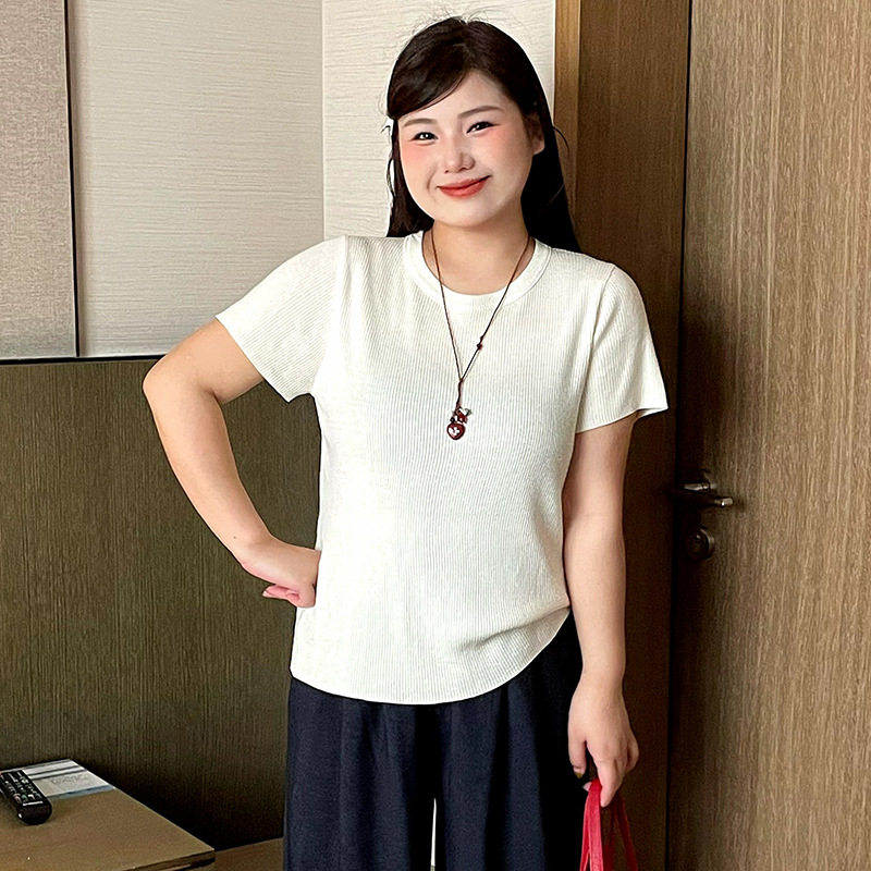 乃粒23763大码女装基础百搭短袖针织衫2026春款胖mm宽松休闲上衣