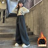 女童秋冬加绒阔腿裤2025新款中大童休闲碎花弯刀裤宽松萝卜裤长裤，童装裤子，祺儿童装