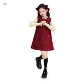 女童2025年秋冬新款小香风连衣裙女大童冬加绒加厚保暖背心裙年服，童装连衣裙，祺儿童装