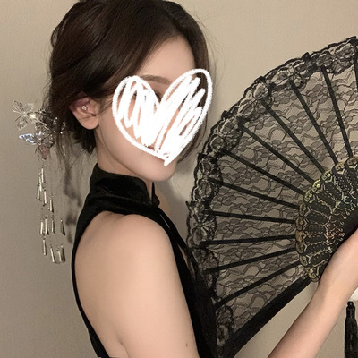 蕾丝折扇黑暗哥特风洛丽塔日式网络视频咬扇子挡脸反差变装