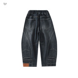 女童加绒加厚牛仔裤2025新款中大童时髦宽松弯刀裤阔腿裤打杆长裤，童装裤子，祺儿童装