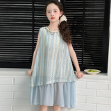 女童夏裙子2025新款波西米亚彩条拼接连衣裙中大童无袖中长裙轻薄，商品下架区，祺儿童装