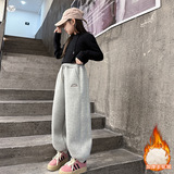 女童2025冬季新款小狗刺绣四色休闲卫裤女大童户外加厚保暖束脚裤，童装裤子，祺儿童装