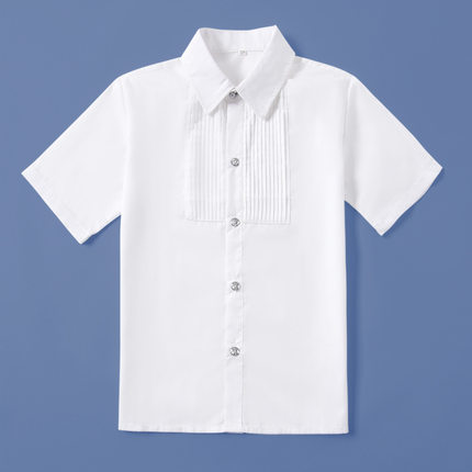 儿童短袖白衬衫童夏季薄款免烫英伦礼服演出服校服白色半袖衬衣