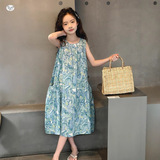 女童连衣裙2025夏季新款无袖碎花棉布裙中大童公主裙背心裙儿童潮，童装连衣裙，祺儿童装