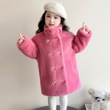 女小童毛毛外套冬款2025新款女中长款冬装小女孩皮毛一体大衣P91，童装外套，祺妙童装