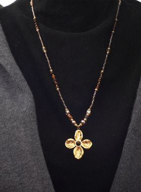 虎眼石珍珠美拉德花串珠长款项链吊坠女毛衣链轻奢级感复古饰品