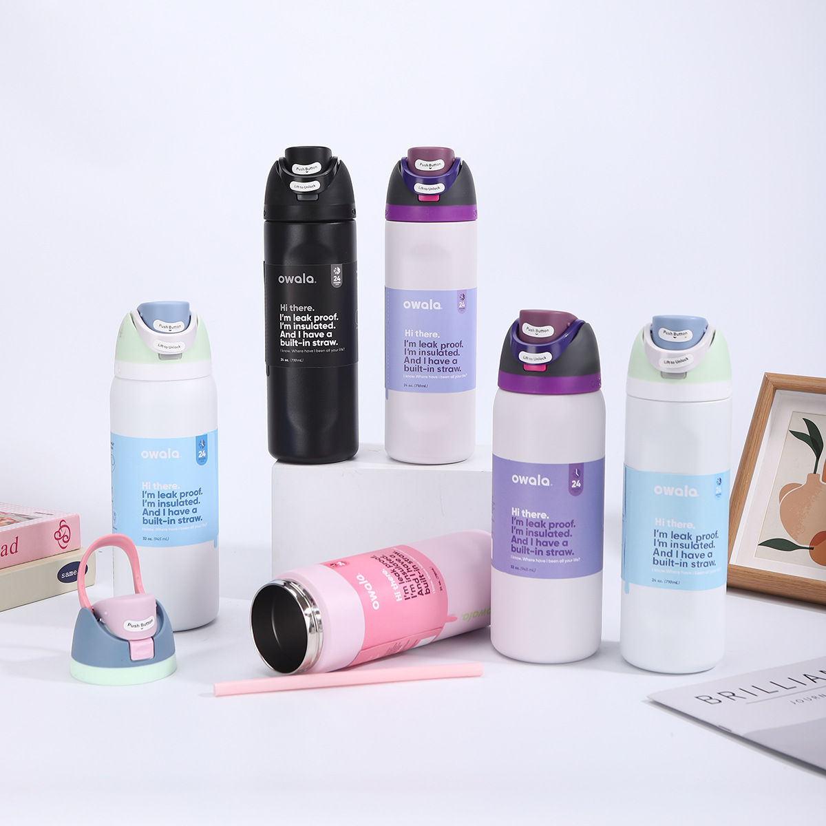 跨境owala高颜值水果杯304不锈钢真空保温杯户外便携手提运动水壶