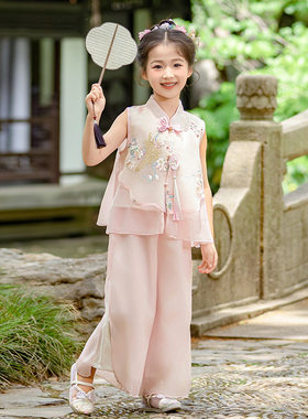 新中式套装2025童装夏款古风汉服唐装仙气两件套六一表演服改良版