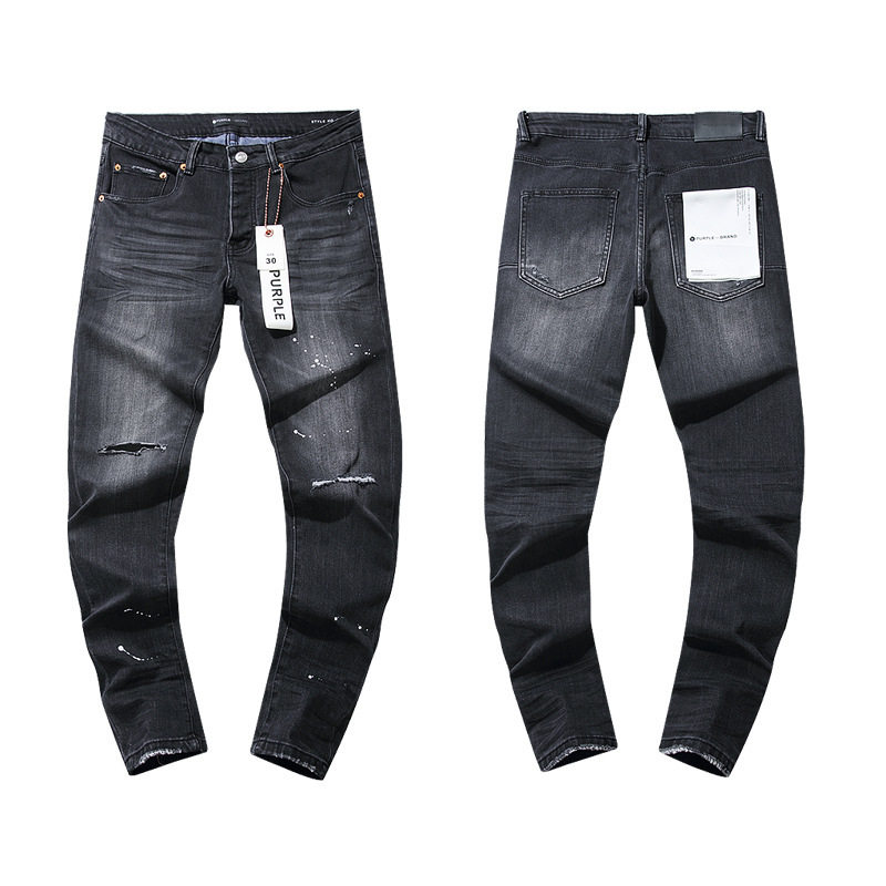 Purple Jeans Cross-Border Export Factory Direct Sales in Stock American High Street Style Black Blue Ripped Jeans Wholes
