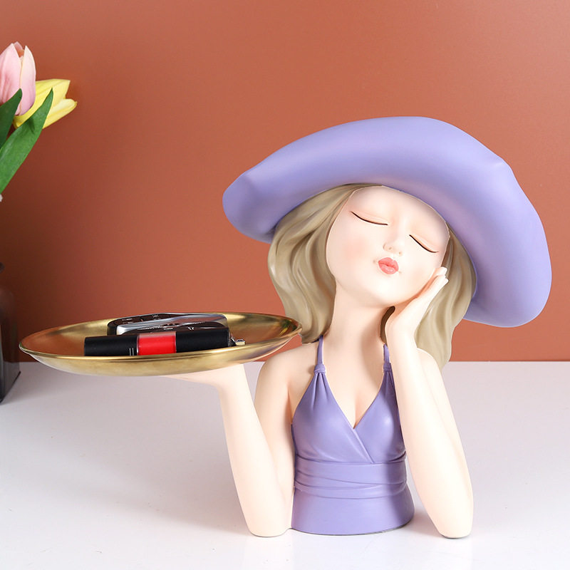 帽子女孩入户电视柜玄关钥匙收纳摆件客厅轻奢托盘家居好物装饰品