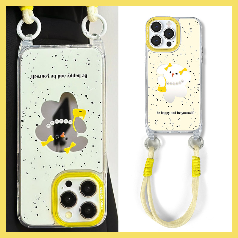 手提短绳镜面手机壳苹果可爱15