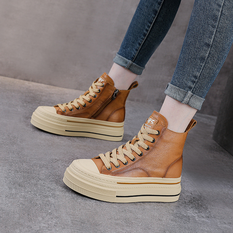 头层牛皮松糕跟小白鞋厚底休闲