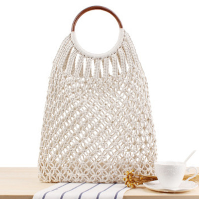 Handmade cotton rope net bag vacation beach bag solid color